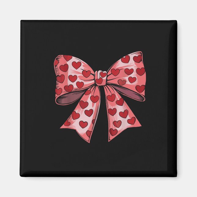 Retro Valentines day Heart Coquette Bow Women Kids Magnet (Framsidan)