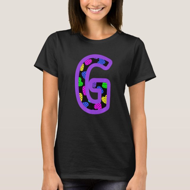 Retro Valentines day Hearts Initial G Brev Namn T Shirt (Framsida)
