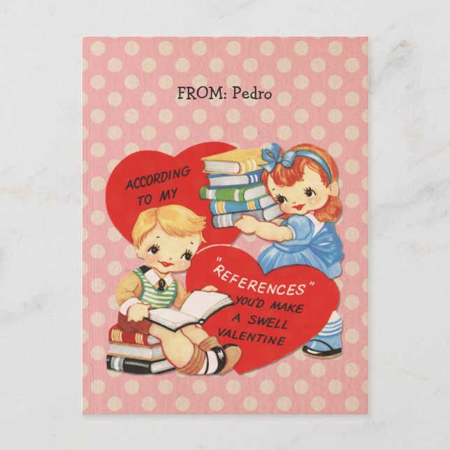 Retro Valentines day Kids Bokar Rosa Polka dots Helg Vykort (Framsida)