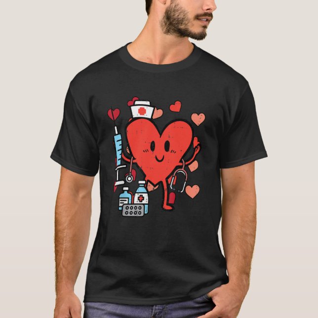 Retro Valentines Day Nurse Heart Nursing Scrub Top T Shirt (Framsida)