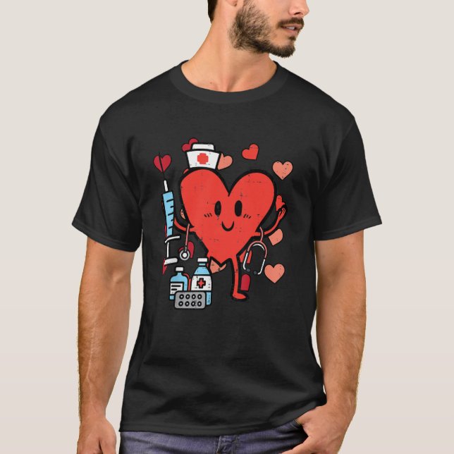 Retro Valentines day Nurse Hjärtvård Skruva överst T Shirt (Framsida)