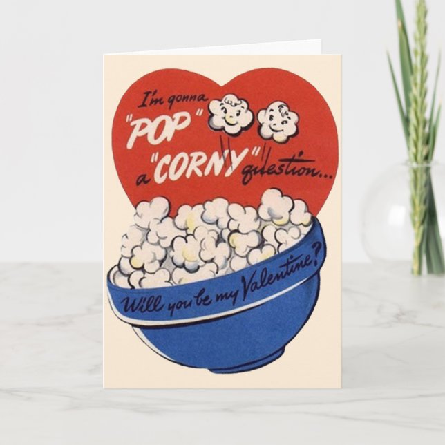 Retro Valentines day, Popcorn Pop a Corny fråga Helgkort (Framsida)