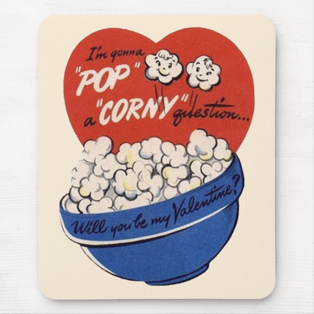 Retro Valentines day, Popcorn Pop a Corny fråga Musmatta (Framsidan)