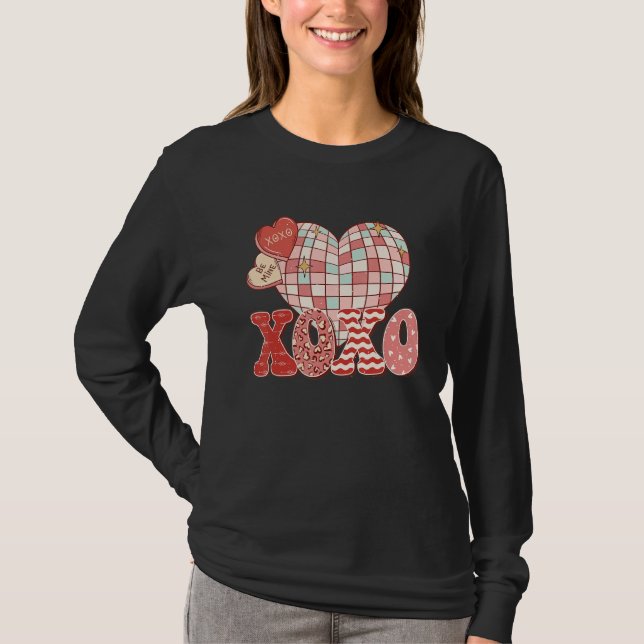 Retro Valentine's Day XOXO Love Disco Heart Valent T Shirt (Framsida)