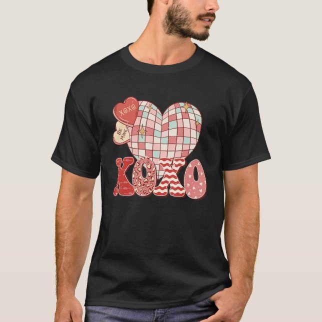 Retro Valentine's Day XOXO Love Disco Heart Valent T Shirt (Framsida)
