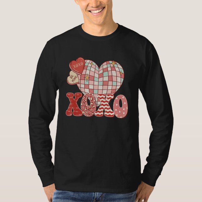 Retro Valentine's Day XOXO Love Disco Heart Valent T Shirt (Framsida)