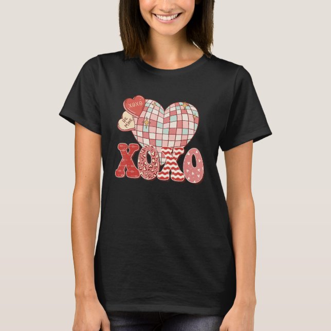 Retro Valentine's Day XOXO Love Disco Heart Valent T Shirt (Framsida)
