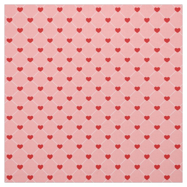retro valentines dots hearts pink red tyg (Provkarta)