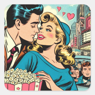 Retro Valentines Kärlek par Tecknader Fyrkantigt Klistermärke