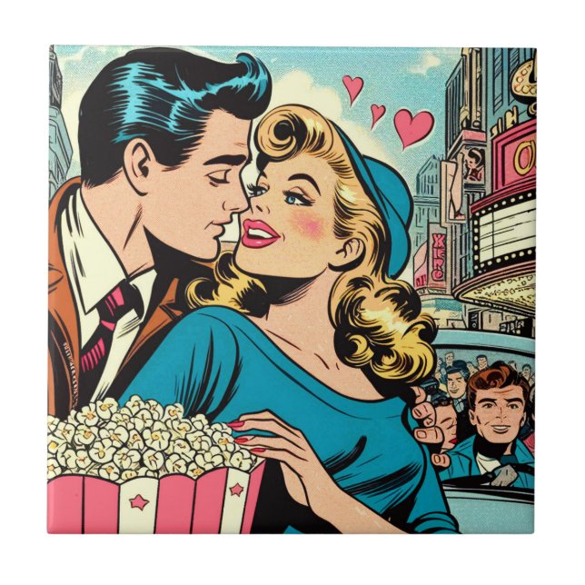 Retro Valentines Kärlek par Tecknader Kakelplatta (Framsidan)