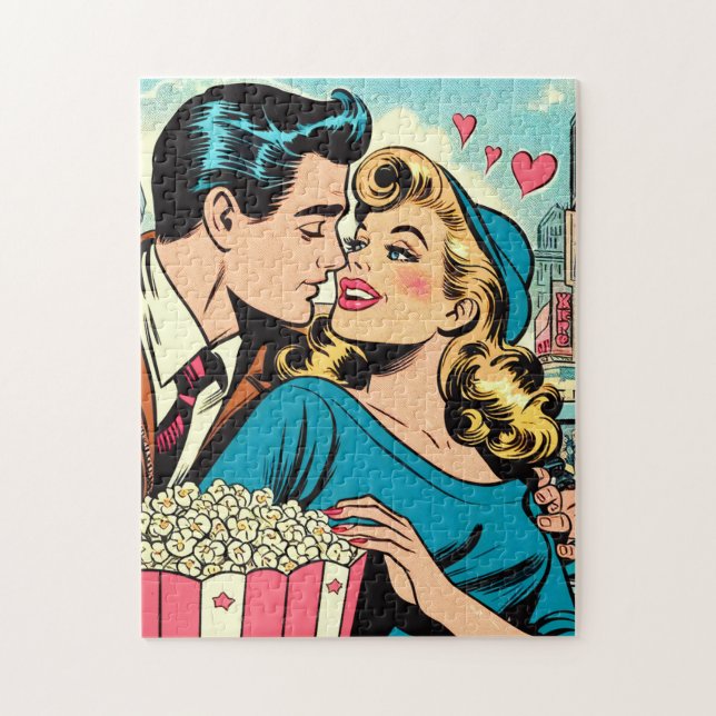 Retro Valentines Kärlek par Tecknader Pussel (Vertikal)