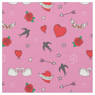 Retro Valentiness Cute Mönster på Rosa Tyg