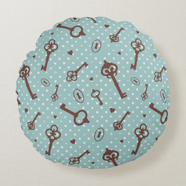 Retro valentinnycklar rund kudde (Framsidan)