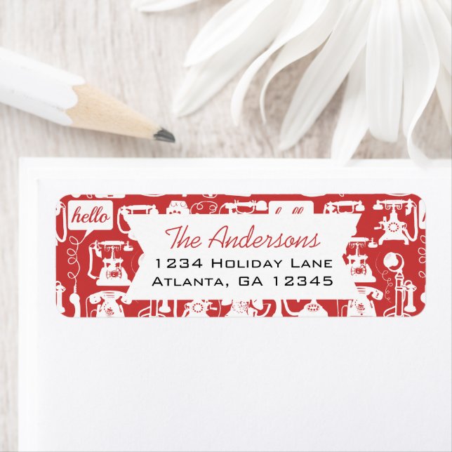 Retro valfri Färg-telefon Mönster Returadress Etikett (Insitu)