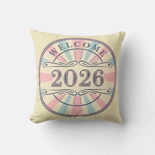Retro Välkommen 2026 Dekorativ Kudd Kudde (Framsida)