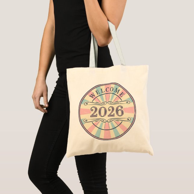 Retro Välkommen 2026 Nyårs Totebag Tygkasse (Framsida (produkt))