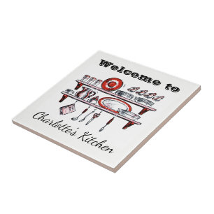 Retro välkomnande för namn för personlig för kakelplatta