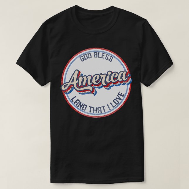 Retro Välsigna dig American Land i Kärlek Lycklig  T Shirt (Design framsida)