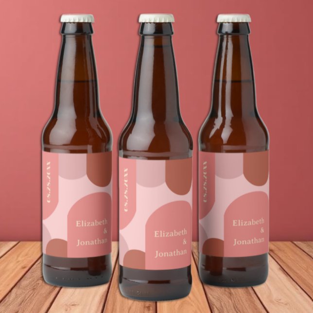 Retro valvkorall rosa bröllop ölflaska etikett (Skapare uppladdad)