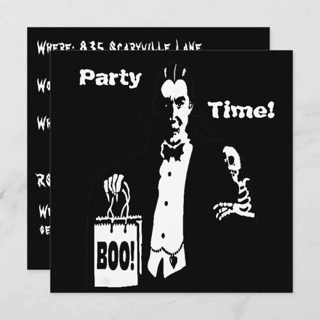 Retro Vampire Boo Party Time Trick-or-Treater Inbjudningar (Fram/baksida)