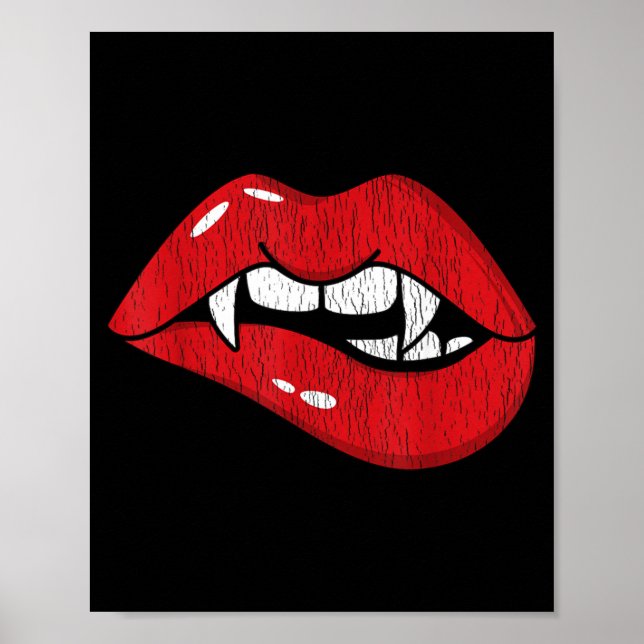 Retro Vampire Röda Läppar Th Bit Halloween Kostym Poster (Framsidan)