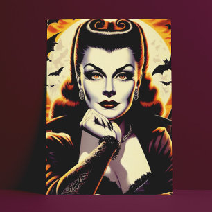 Retro Vampire Woman Vykort