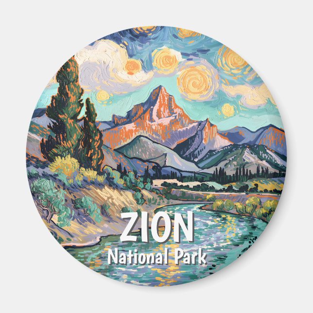 Retro Van Gogh Zion Watchman Virgin River Färgrik Magnet (Framsidan)