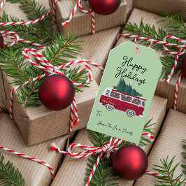 Retro Van Vintage Holiday Presentetikett