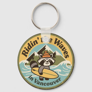 Retro Vancouver Surfande Tvättbjörn Nyckelring