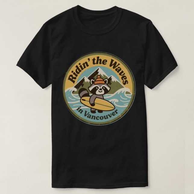 Retro Vancouver Surfande Tvättbjörn T Shirt (Design framsida)