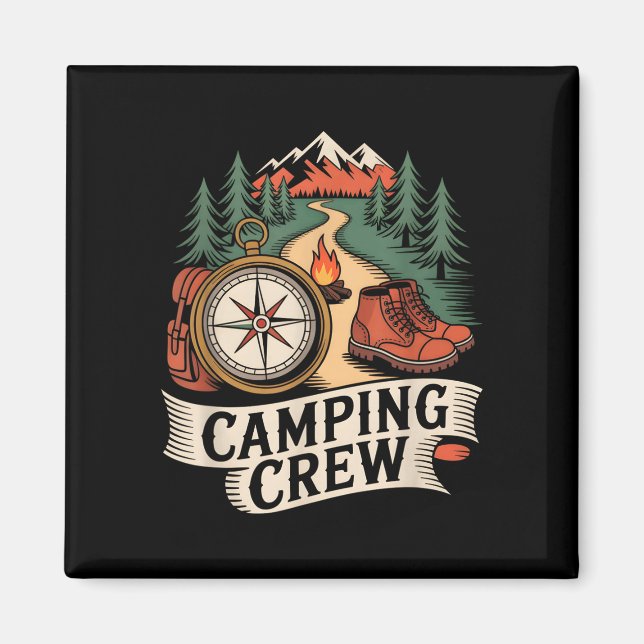 Retro vandrings campingbesättning utomhus teamdire magnet (Framsidan)