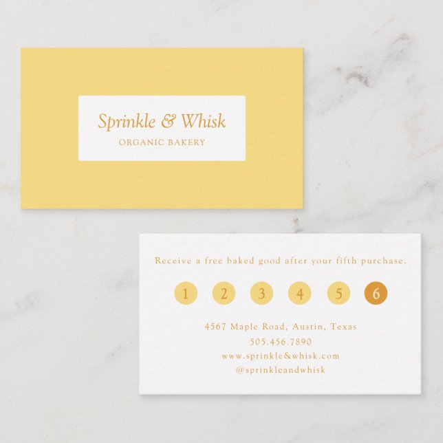 Retro Vanilla Yellow Heart Stripes Bakery Loyalty  Visitkort (Fram/baksida)