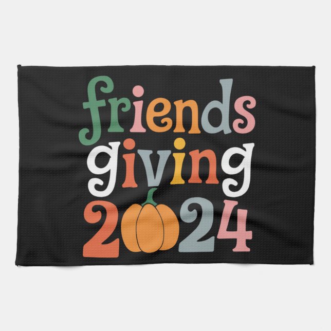 Retro vänner ger 2024 Thanksgiving höst Kökshandduk (Horisontell)