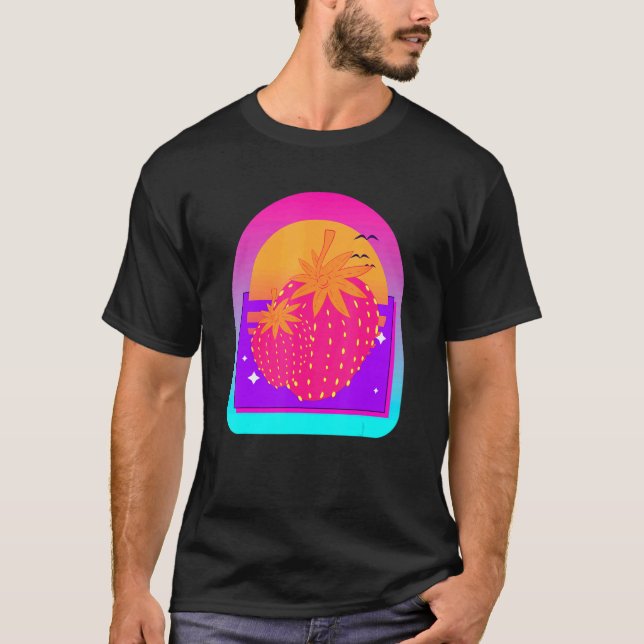 Retro Vaporwave 90 s Red Berry Summer Fruit Strawb T Shirt (Framsida)