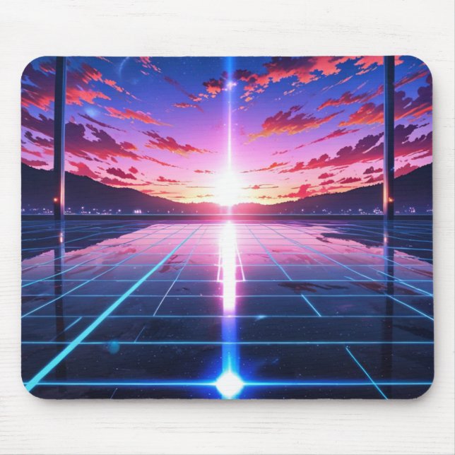 Retro Vaporwave Grid Horizon Anime Musmattor (Framsidan)
