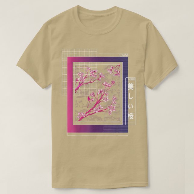 Retro Vaporwave Japan Sakura Art Cherry Träd T Shirt (Design framsida)