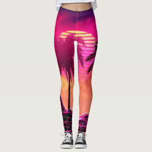 Retro vaporwave landskap med stenar och handflatan leggings