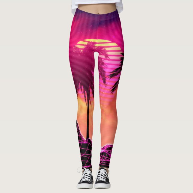 Retro vaporwave landskap med stenar och handflatan leggings (Framsida)