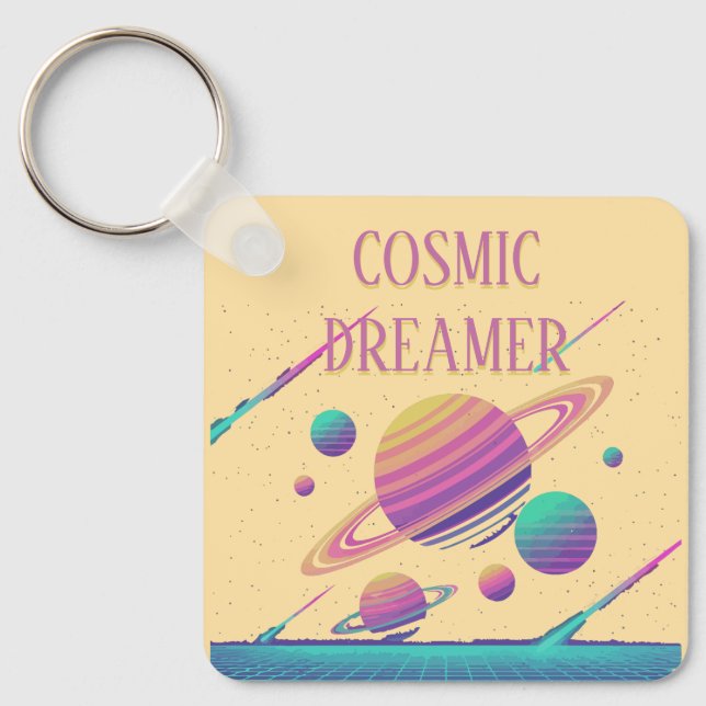 Retro Vaporwave Planeter Synthwave Nyckelring (Framsida)