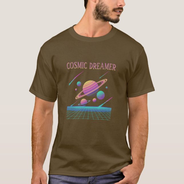 Retro Vaporwave Planets Synthwave T Shirt (Framsida)
