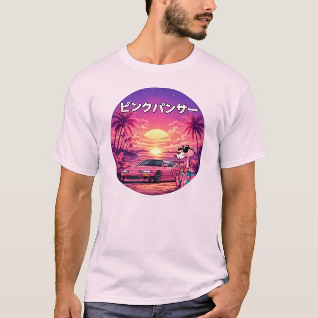 Retro Vaporwave Solnedgångsbil Estetisk T-Shirt (Framsida)