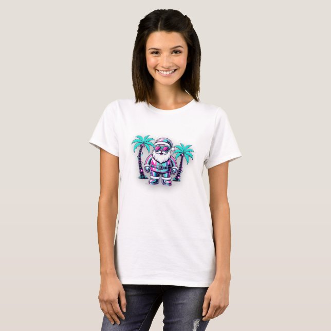 Retro Vaporwave Tomte • Neon Synthwave Jul  T Shirt (Hel framsida)