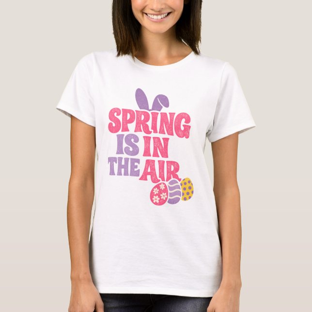 Retro vår är i luften påskharen och ägg t shirt (Framsida)