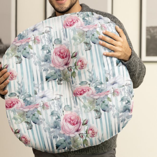  Retro Vår Blommigt - bakgrund Rund Kudde (Skapare uppladdad)