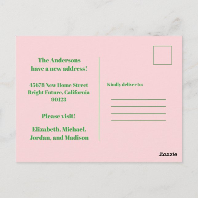 Retro Vår Blommigt Ny adress Vykort (Baksida)