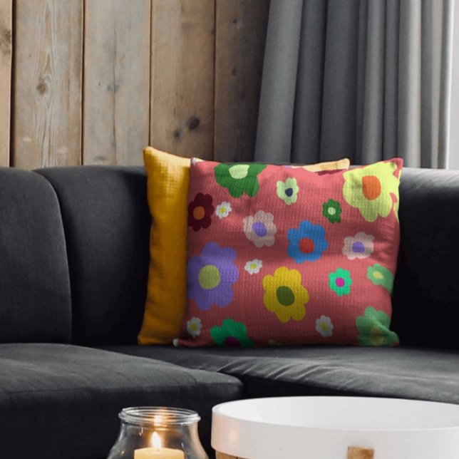 Retro Vår blommor färglös Blommigt Hemdekan Kudde (Skapare uppladdad)