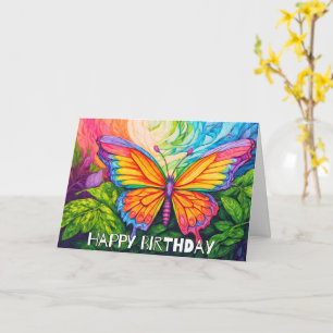 Retro Vår Butterfly Art Grattis på födelsedagen Kort