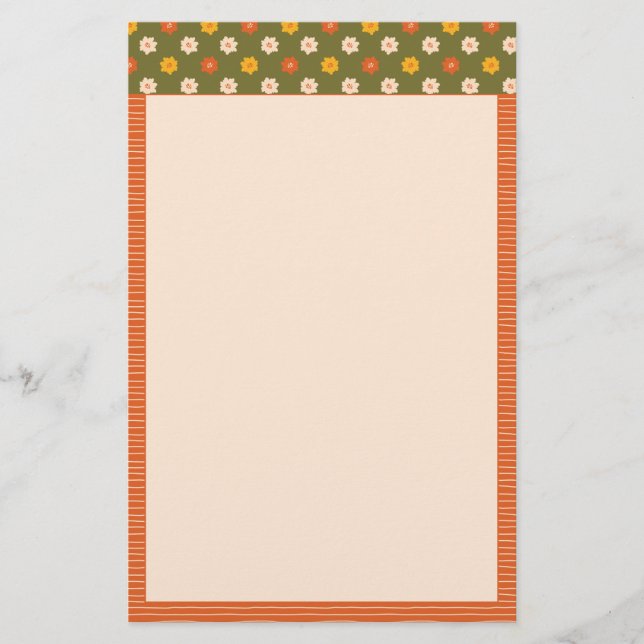 Retro vår handritad blomsterg striad vertikal brevpapper (Framsida)