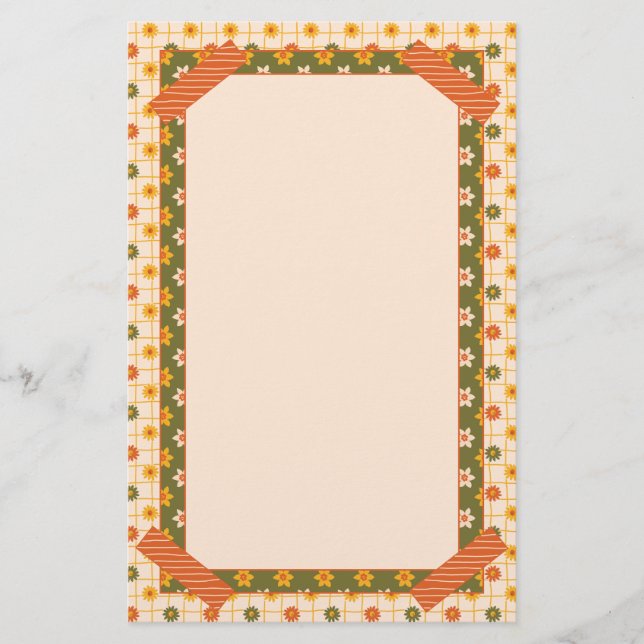 Retro vår handritad falsk washi blomstermix brevpapper (Framsida)