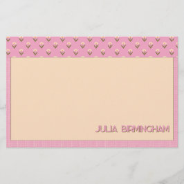 Retro vår handritad rosa blommig och rutnät brevpapper